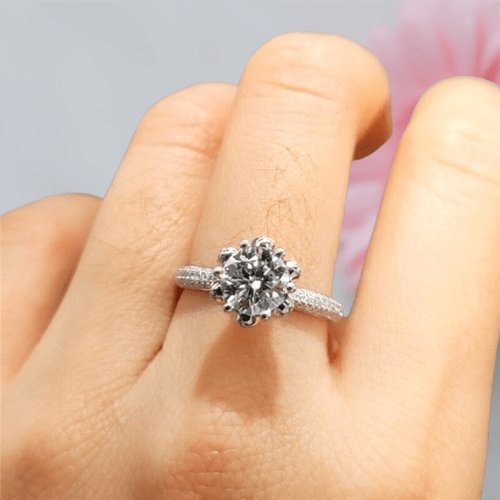 1ct 6.5mm Round Cut Moissanite Snow Queen Engagement Ring - Black Diamonds New York