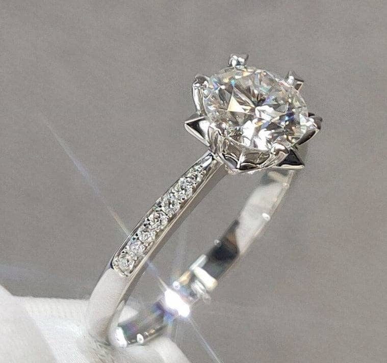 1ct 6.5mm Round Cut Moissanite Snowflake Engagement Rings-Black Diamonds New York