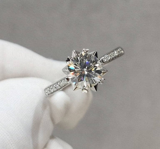 1ct 6.5mm Round Cut Moissanite Snowflake Engagement Rings - Black Diamonds New York