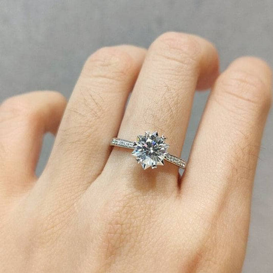 1ct 6.5mm Round Cut Moissanite Snowflake Engagement Rings - Black Diamonds New York