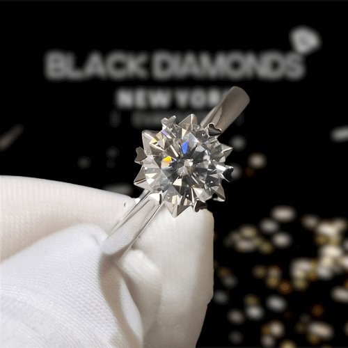 1ct 6.5mm Round Cut Moissanite Straight Snowflake Engagement Ring-Black Diamonds New York