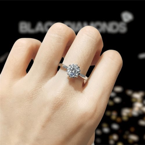 1ct 6.5mm Round Cut Diamond Straight Snowflake Engagement Ring-Black Diamonds New York
