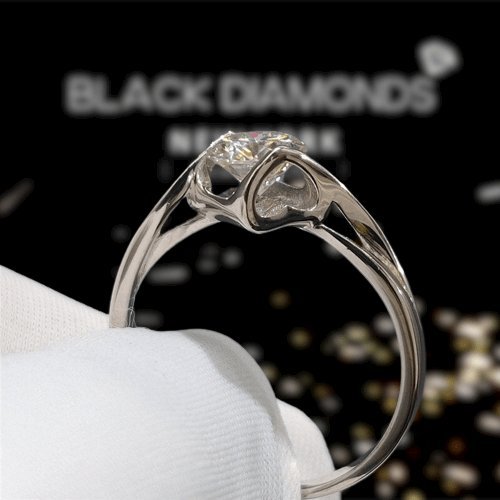1ct 6.5mm Round Moissanite Angel Engagement Ring-Black Diamonds New York