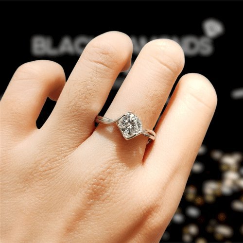 1ct 6.5mm Round Moissanite Angel Engagement Ring - Black Diamonds New York
