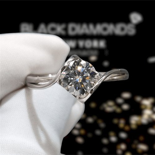 1ct 6.5mm Round Moissanite Angel Engagement Ring - Black Diamonds New York
