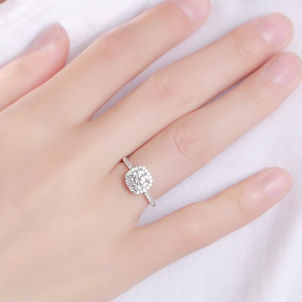 1ct 6.5mm Round Moissanite Halo Engagement Ring - Black Diamonds New York