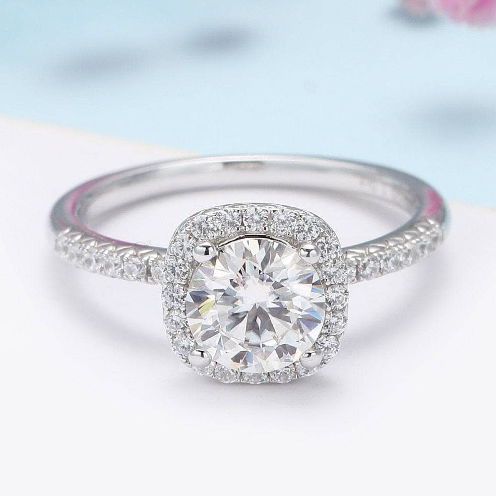 1ct 6.5mm Round Moissanite Halo Engagement Ring-Black Diamonds New York