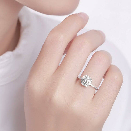 1ct 6.5mm Round Diamond Halo Engagement Ring-Black Diamonds New York