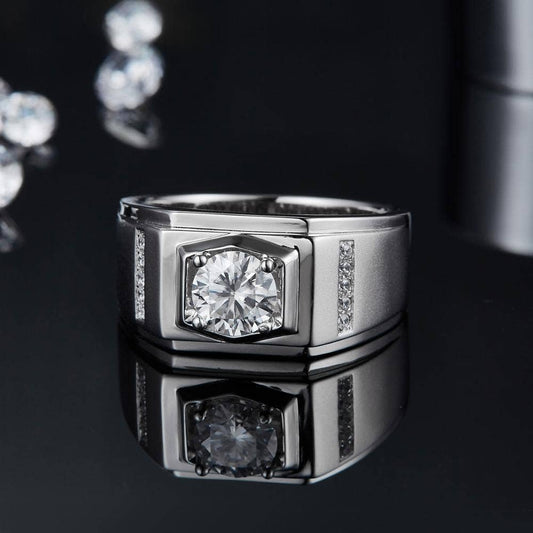 1Ct 6.5mm Solitaire Moissanite Diamond Men's Ring-Black Diamonds New York