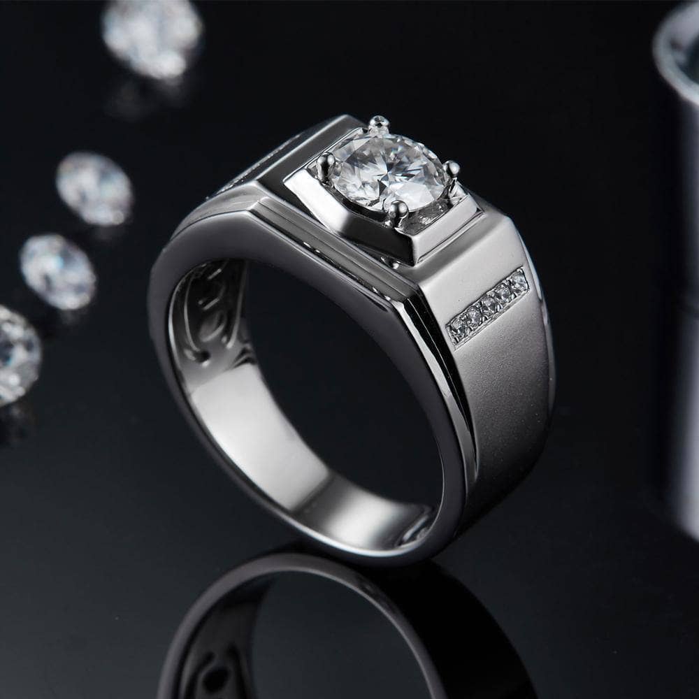 1Ct 6.5mm Solitaire Moissanite Diamond Men's Ring