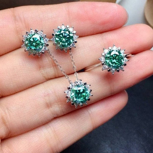 1ct Brilliant Cut Green Diamond Snowflake Shaped Jewelry Set-Black Diamonds New York