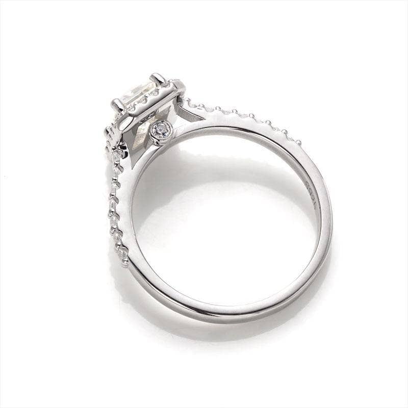 1ct Classic Emerald Cut Halo Moissanite Engagement Ring- Black Diamonds New York