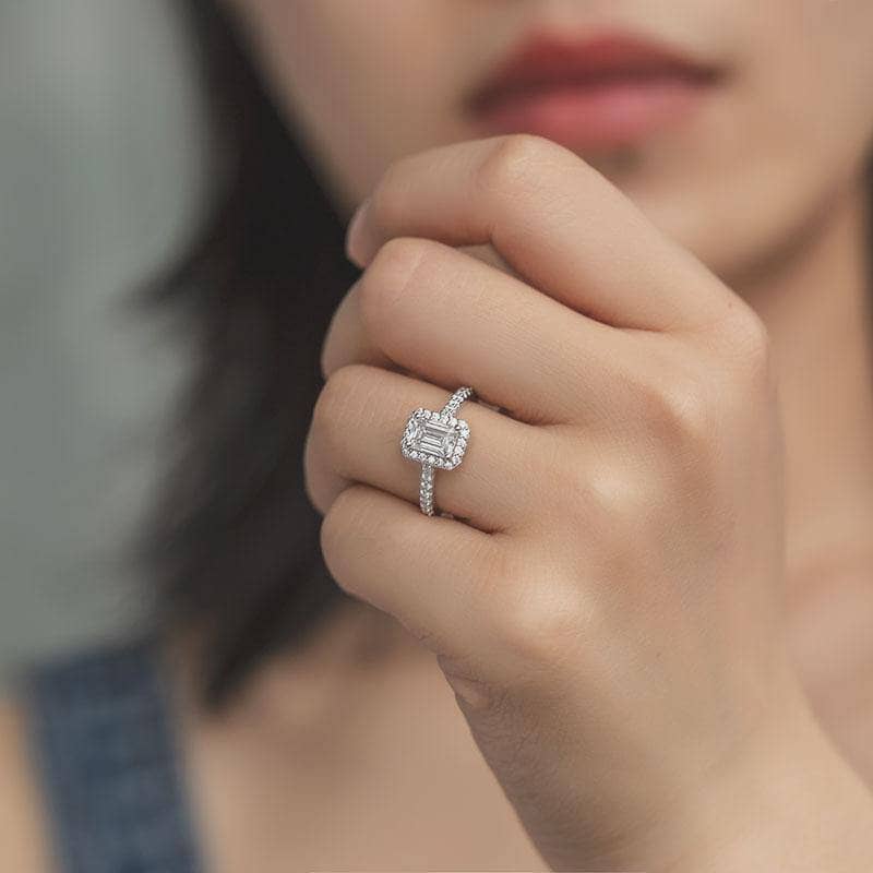 1ct Classic Emerald Cut Halo Moissanite Engagement Ring-Black Diamonds New York