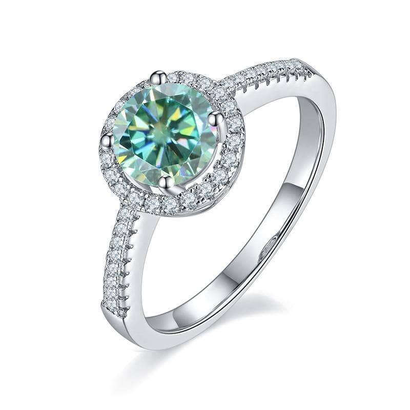 1ct Classic Round Halo Green Moissanite Twinkle Ring - Black Diamonds New York