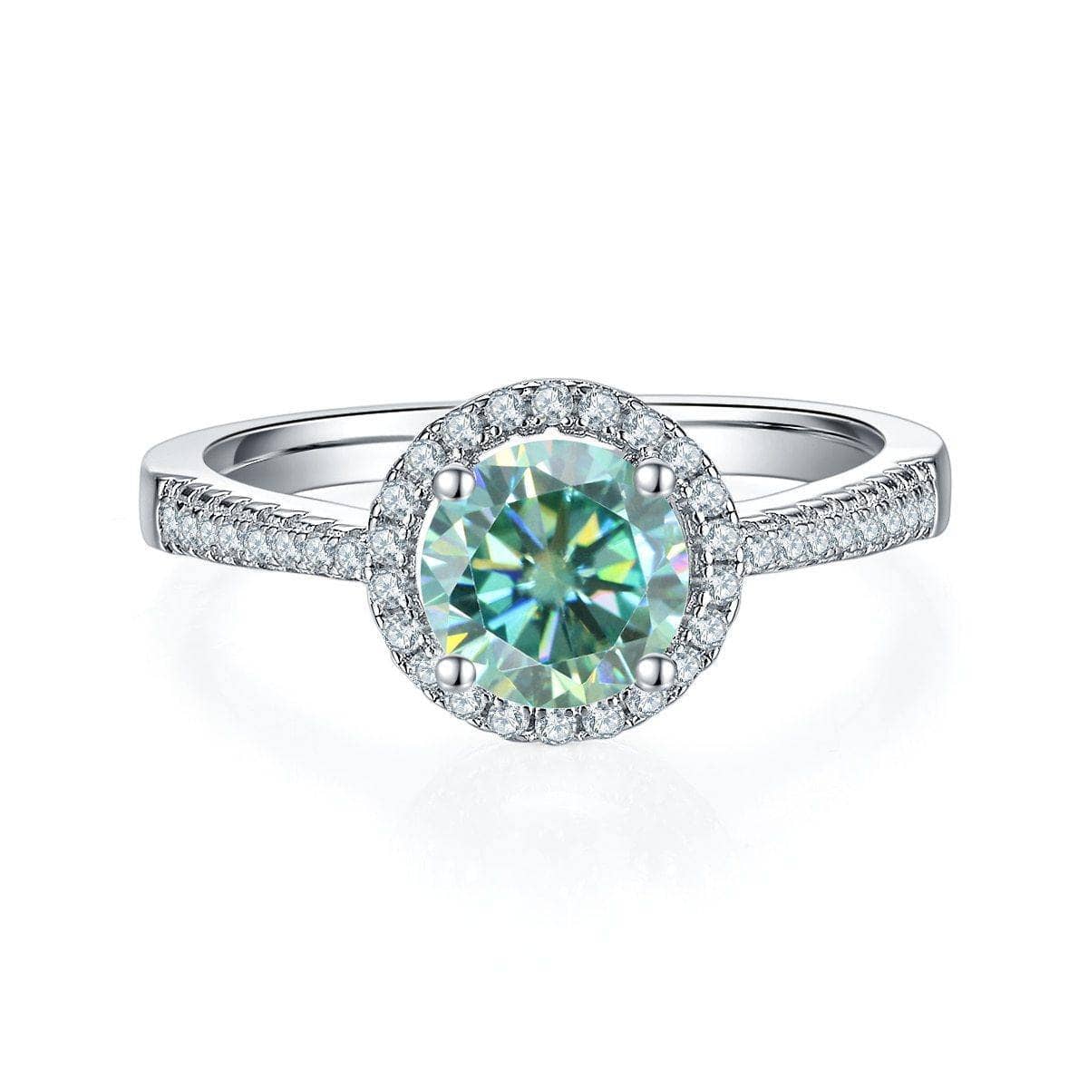 1ct Classic Round Halo Green Moissanite Twinkle Ring - Black Diamonds New York