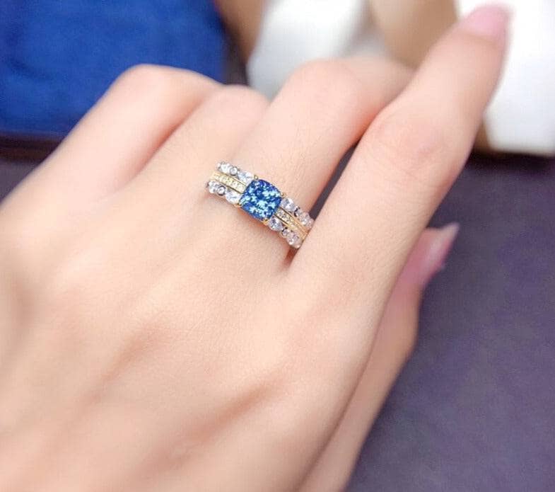 1ct Cushion Cut Blue Moissanite Engagement Ring - Black Diamonds New York