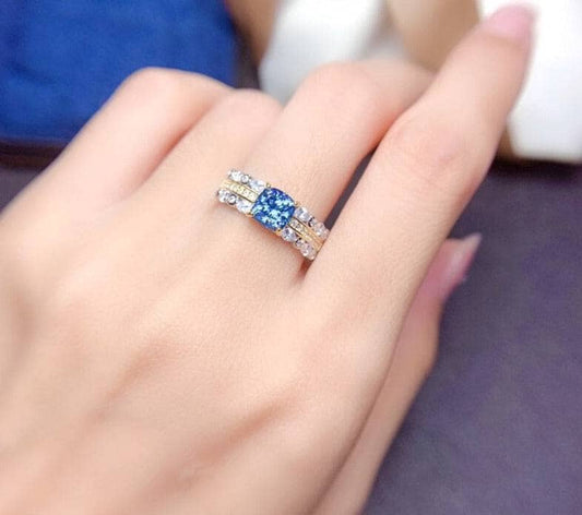 1ct Cushion Cut Blue Diamond Engagement Ring-Black Diamonds New York
