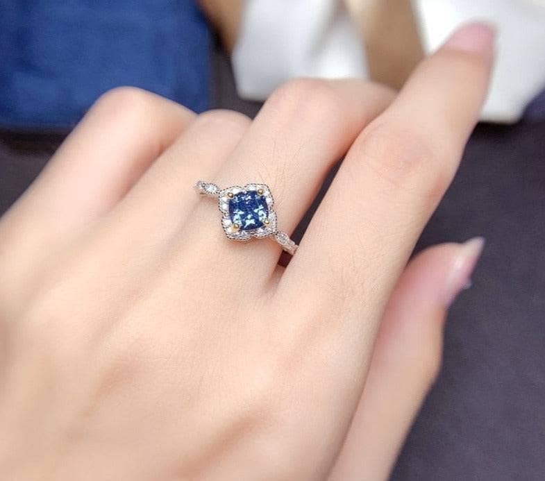 1ct Cushion Cut Blue Moissanite Engagement Ring - Black Diamonds New York