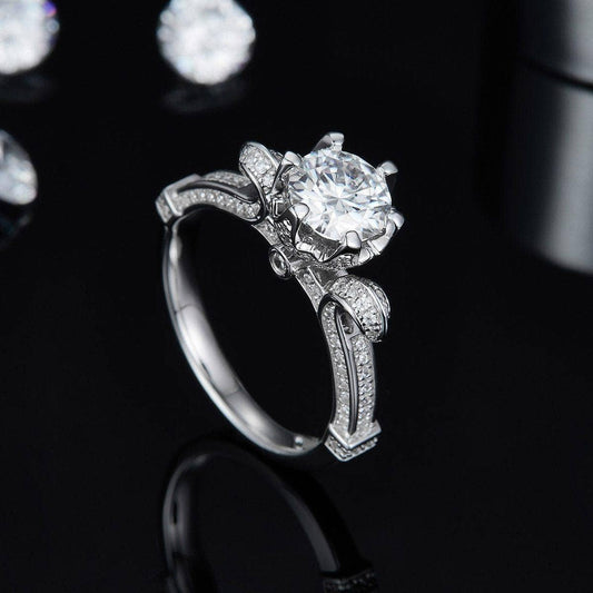 1Ct D Color Antique Style Round Diamond Engagement Ring-Black Diamonds New York