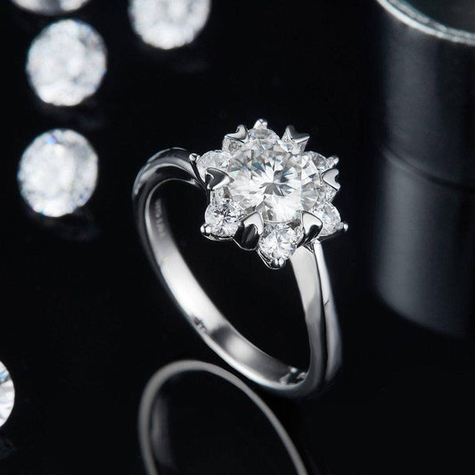 1ct D Color Round Diamond Snowflake Halo Engagement Ring-Black Diamonds New York
