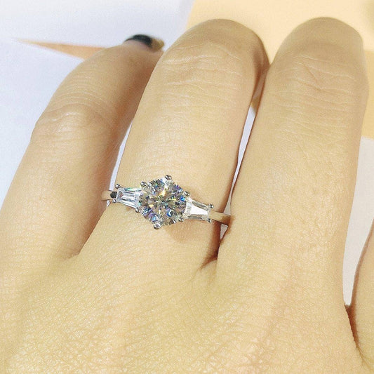 1ct D Color Round Moissanite W/ Tapered Baguette Engagement Ring-Black Diamonds New York
