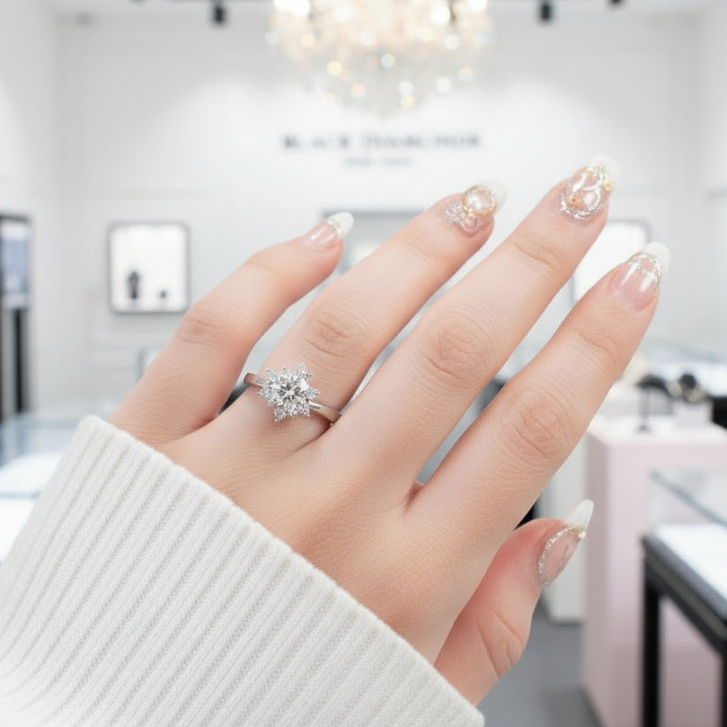 1ct Flower Round Diamond Ring-Black Diamonds New York