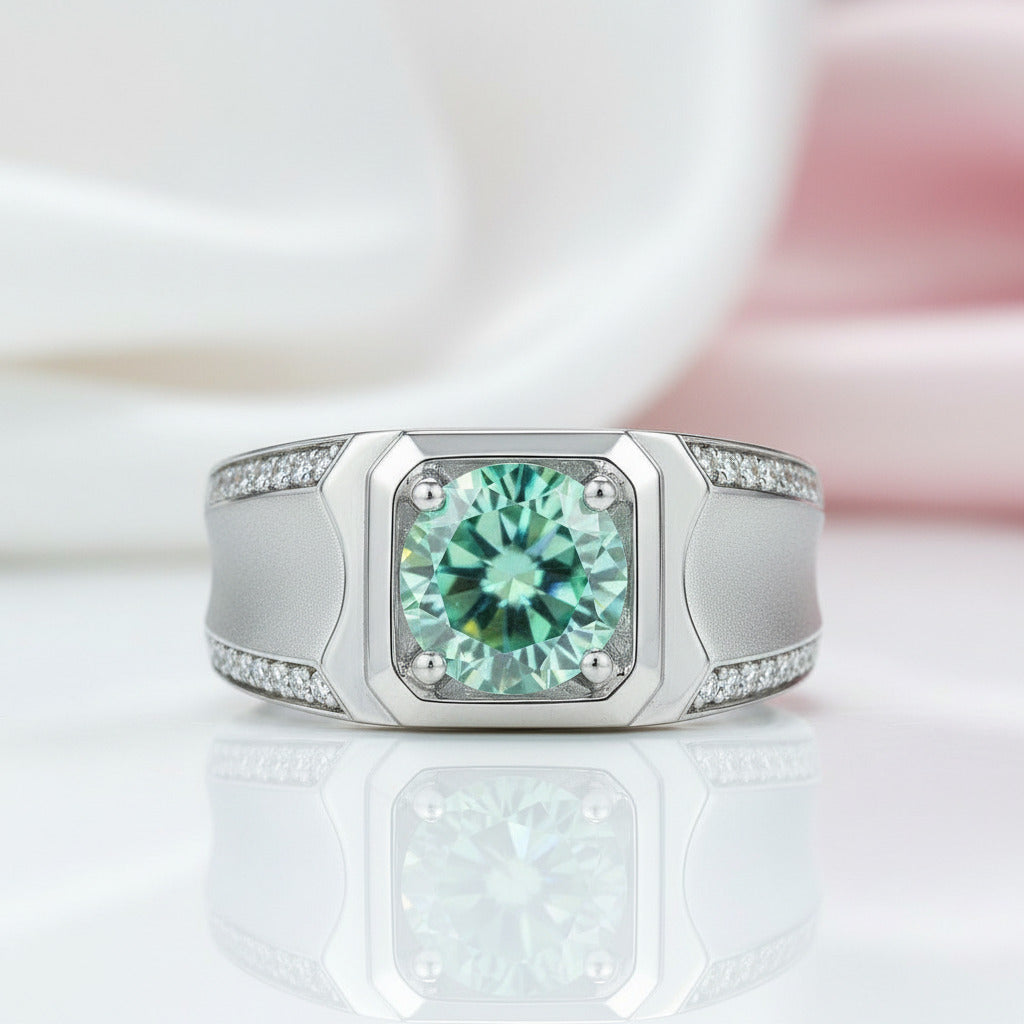 1Ct Green Color Diamond Option Men's Modern Ring-Black Diamonds New York