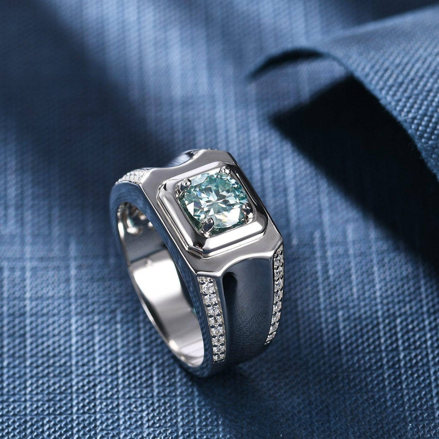 1Ct Green Color Moissanite Men's Modern Ring-Black Diamonds New York