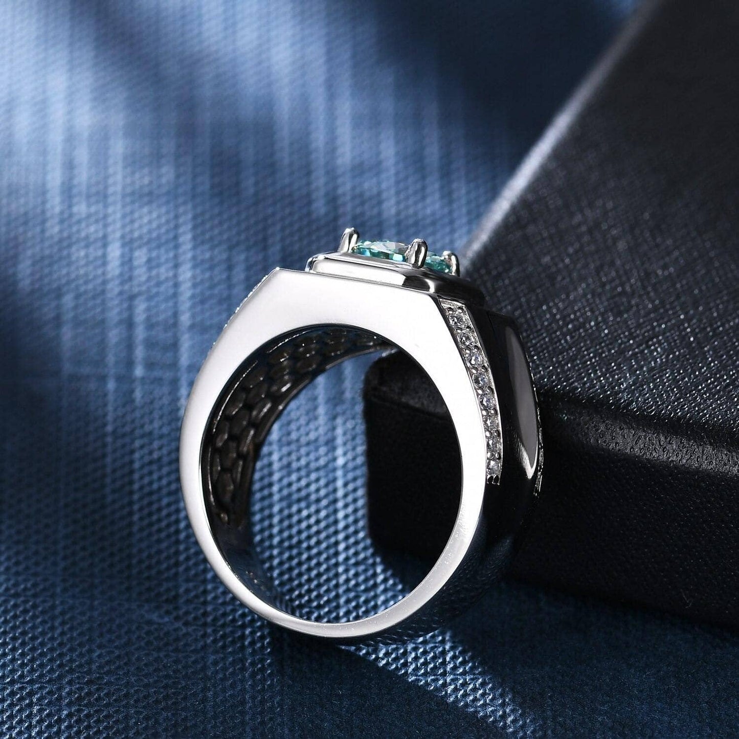 1Ct Green Color Moissanite Men'S Modern Ring - Black Diamonds New York