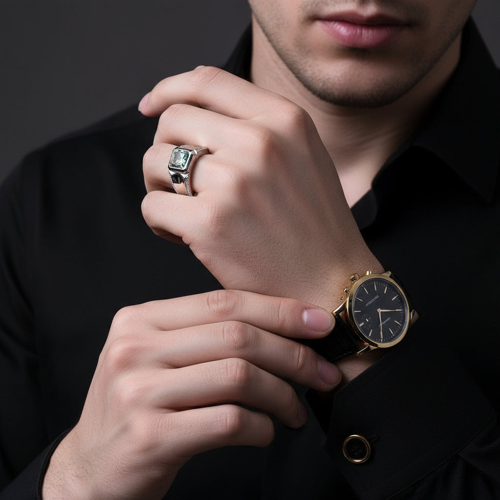 1Ct Green Color Diamond Men's Modern Ring-Black Diamonds New York