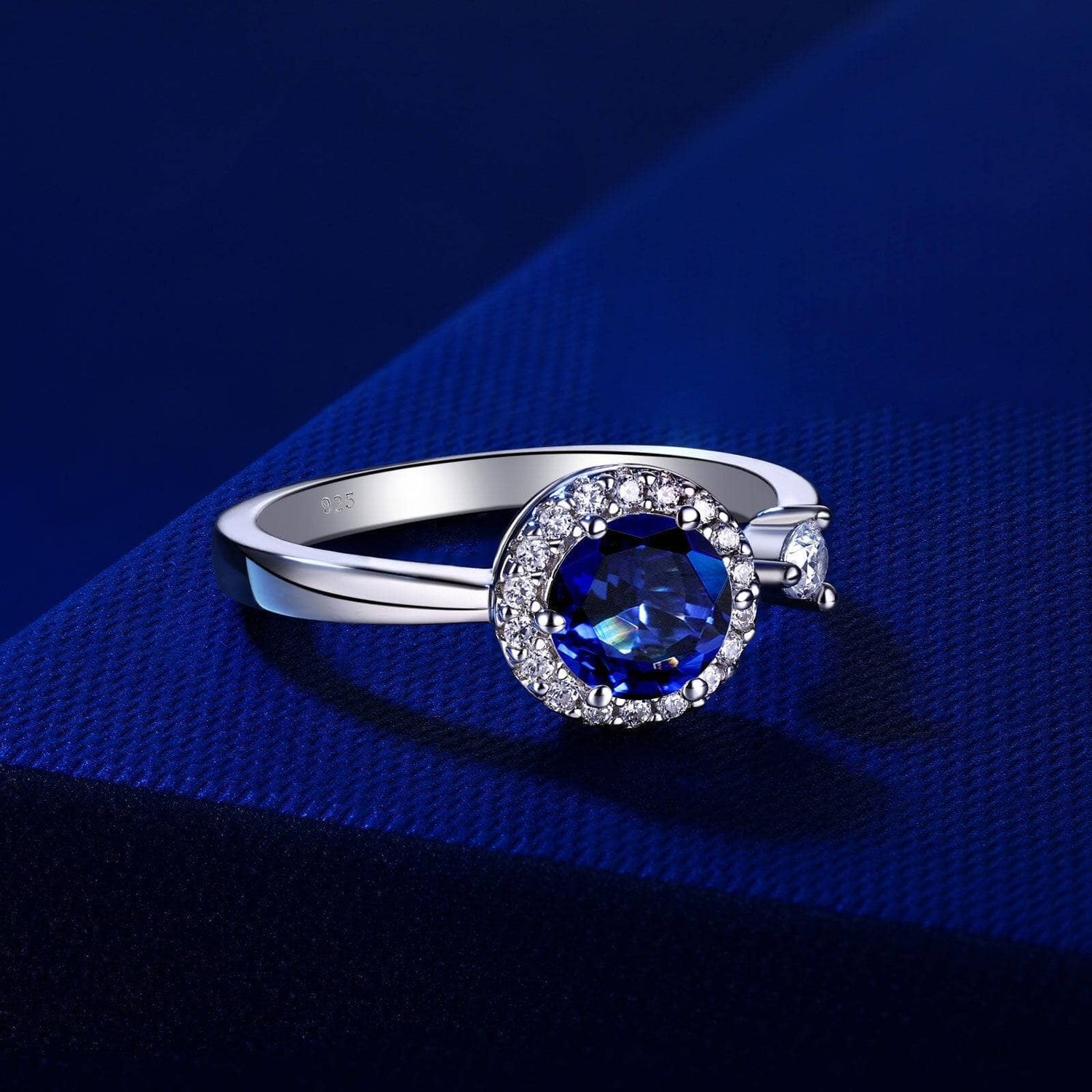 1ct Halo Round Cut Blue EVN Stone Engagement Ring - Black Diamonds New York