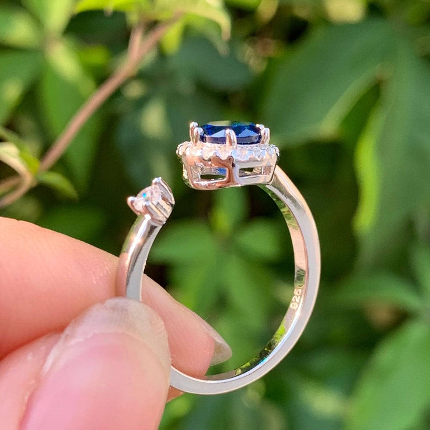 1ct Halo Round Cut Blue Created Diamond Engagement Ring-Black Diamonds New York