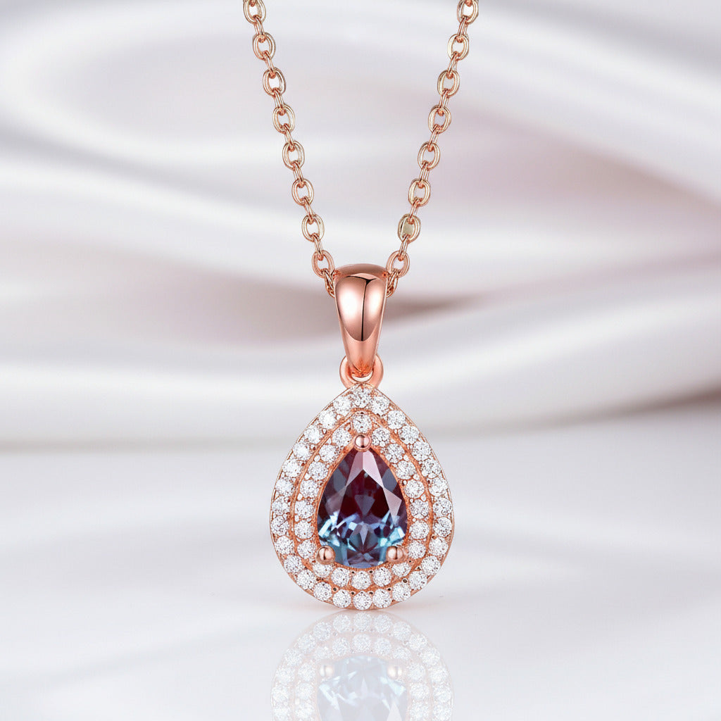 1.0 Ct Lab Alexandrite Pendant Necklace-Black Diamonds New York