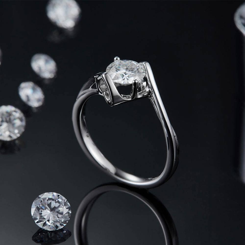 1Ct Moissanite White Gold Plated Engagement Wedding Ring - Black Diamonds New York