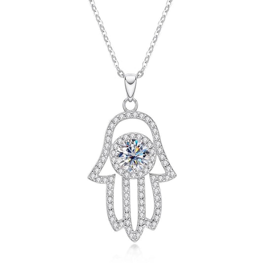 1ct Diamond Hamsa Hand Of Fatima Evil Eye Necklace-Black Diamonds New York