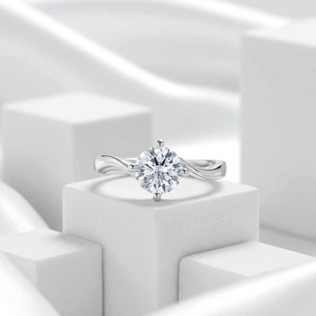 1ct Diamond Swirl Solitaire Ring-Black Diamonds New York