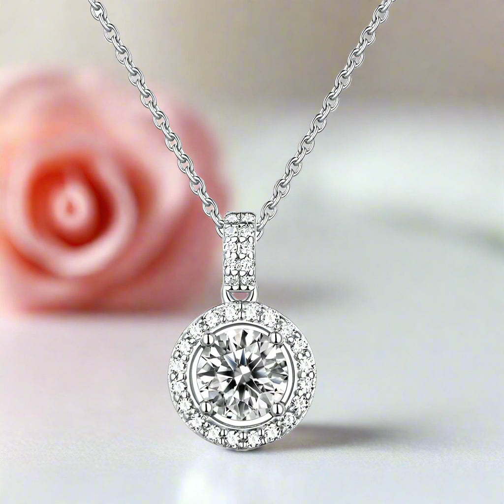 1.0 Ct Diamond Halo Pendant Necklace-Black Diamonds New York