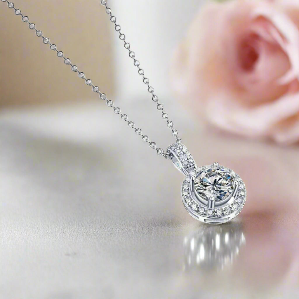 1.0 Ct Diamond Halo Pendant Necklace-Black Diamonds New York