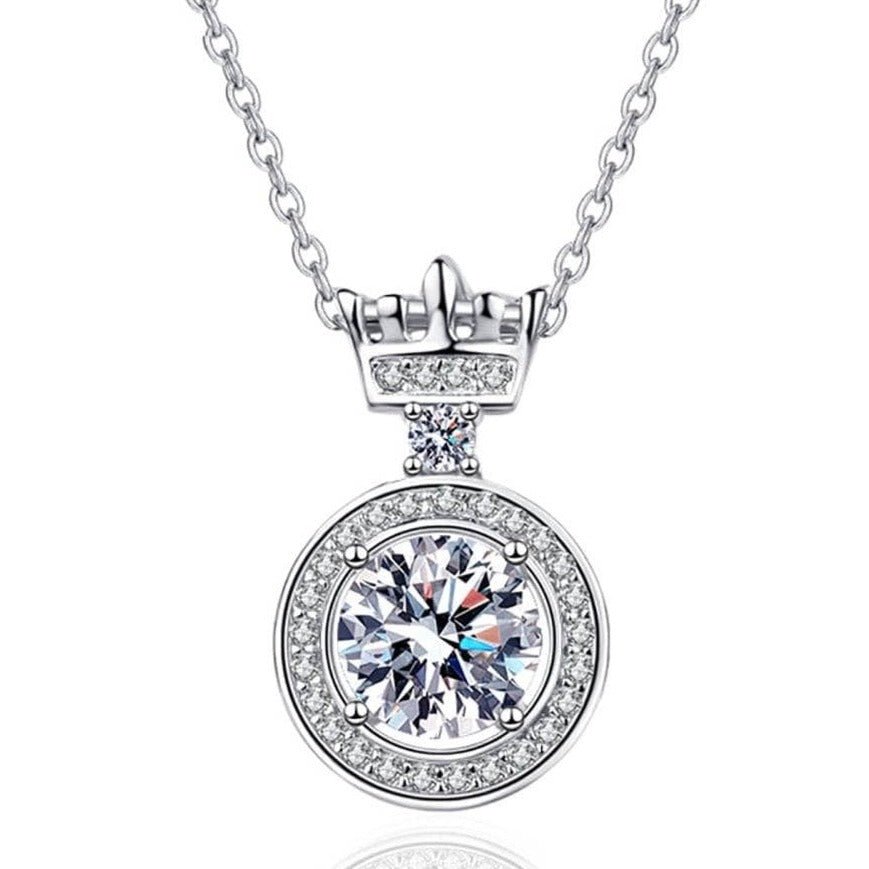 1ct Moissanite Princess Crown Pendant Necklace-Black Diamonds New York