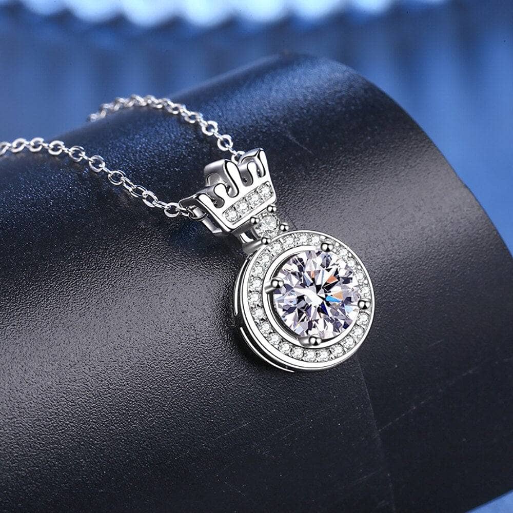 1ct Moissanite Princess Crown Pendant Necklace-Black Diamonds New York