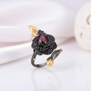 1Ct Garnet Rose Flower Rings-Black Diamonds New York