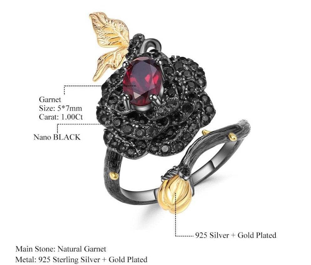 1Ct Natural Garnet Rose Flower Rings