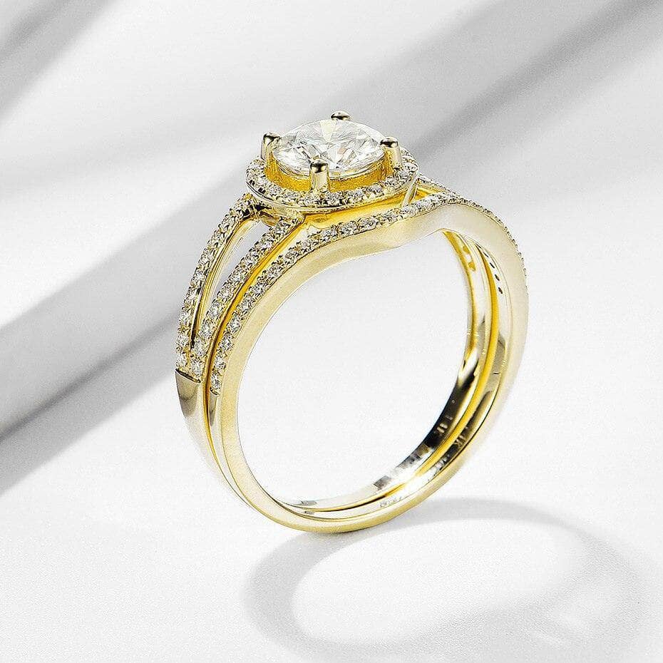 1ct Natural Moissanite Solitaire Solid 10k Yellow Gold Engagement Ring Set - Black Diamonds New York