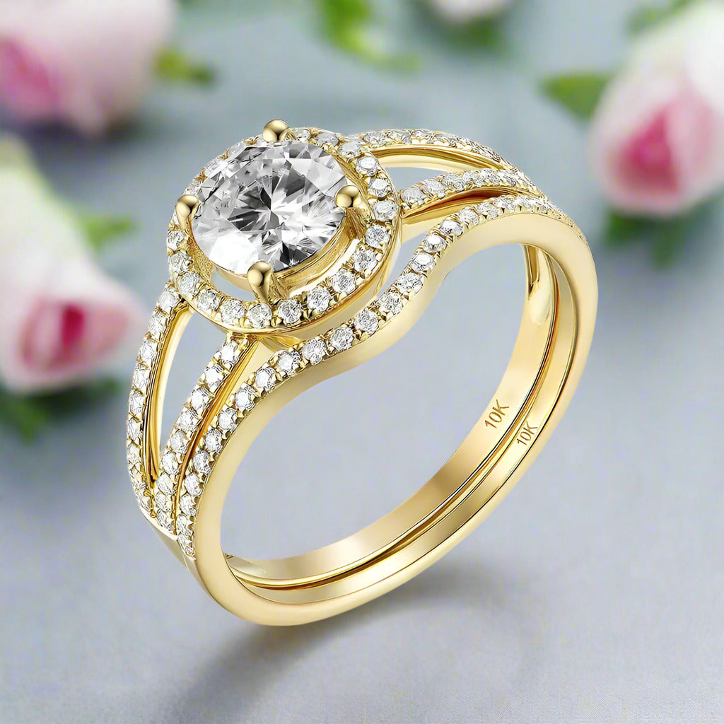 1ct Diamond Solitaire Solid 10k Yellow Gold Engagement Ring Set-Black Diamonds New York