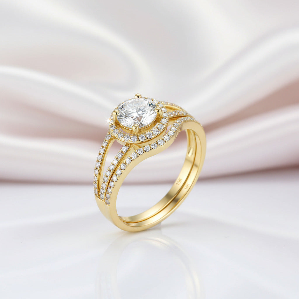 1ct Diamond Option Solitaire Solid 10k Yellow Gold Engagement Ring Set-Black Diamonds New York