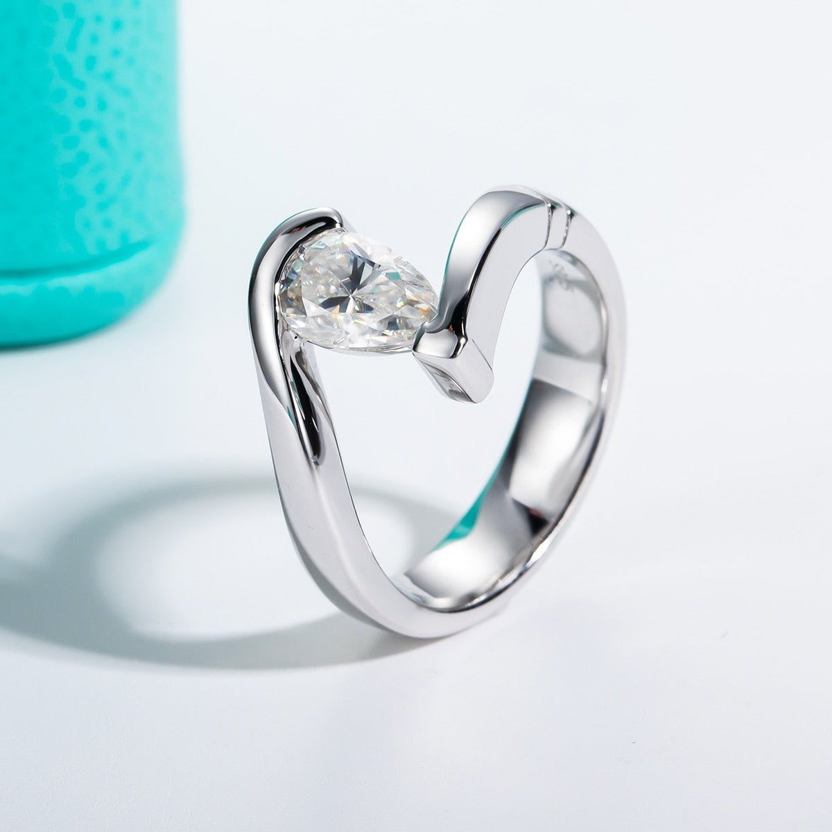 1ct Pear Cut Moissanite Engagement Ring-Black Diamonds New York