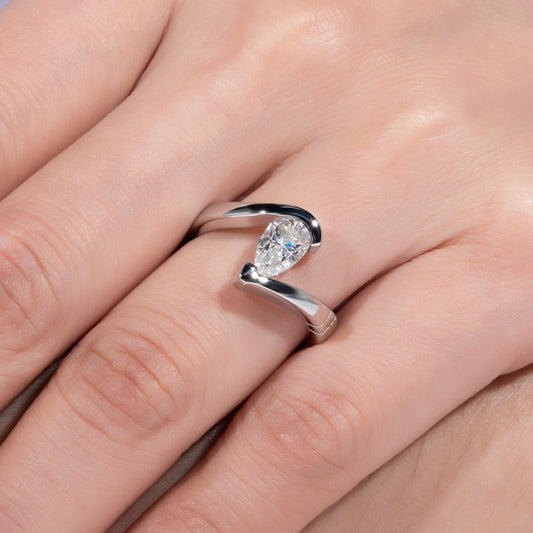 1ct Pear Cut Moissanite Engagement Ring - Black Diamonds New York