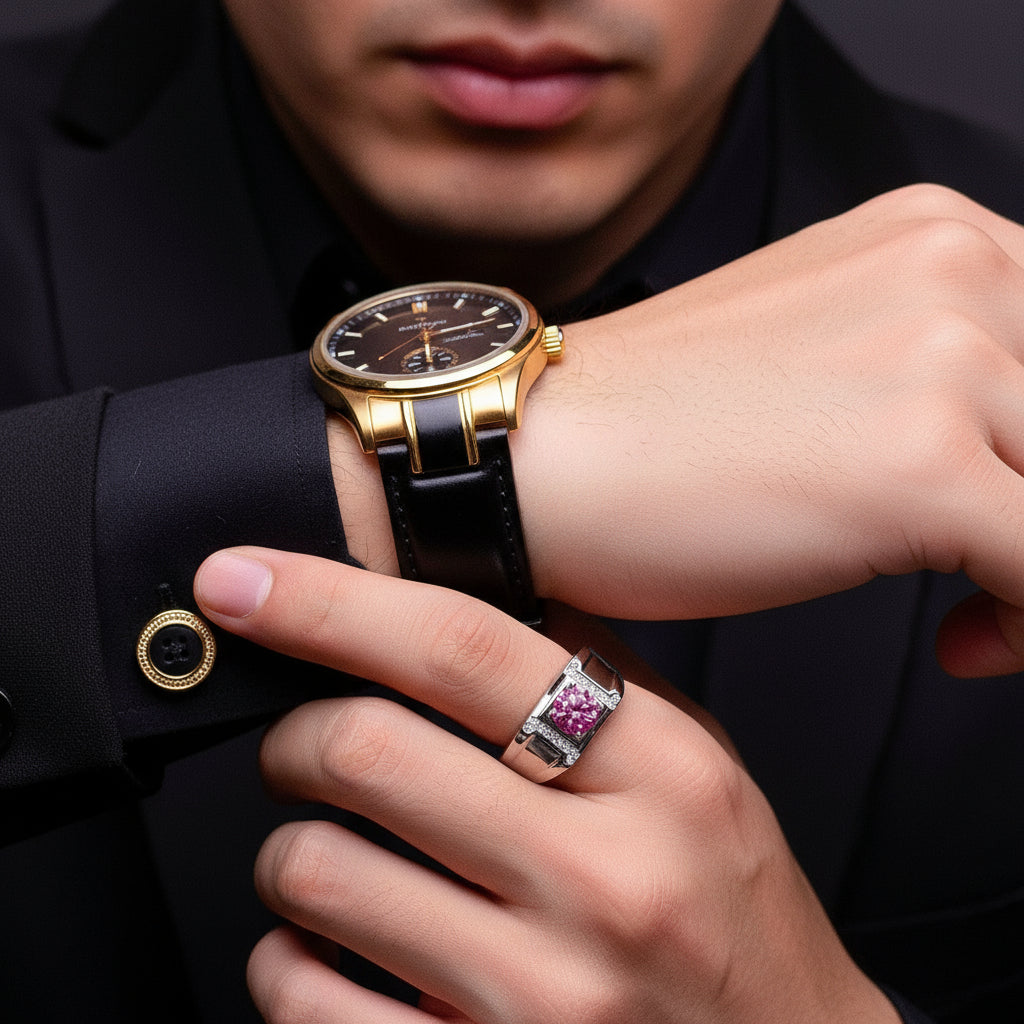 1.0 Ct Pink Diamond Men's Ring-Black Diamonds New York