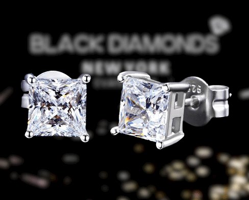 1ct Princess Cut Created Diamond Stud Earrings - Black Diamonds New York