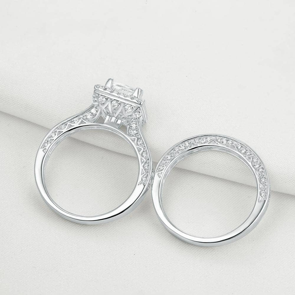 2 Pcs 1Ct Princess Cut CZ Engagement Ring Set